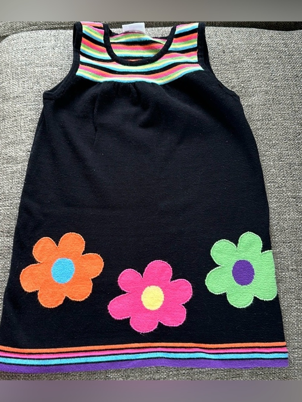 Hanna Andersson Knit Mod Flower & Rainbow Striped Play Dress Size 6-7
